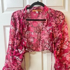 Urban Outfitters Red Floral Ruffle Blouse